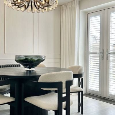 White no drill shutter blinds on patio doors